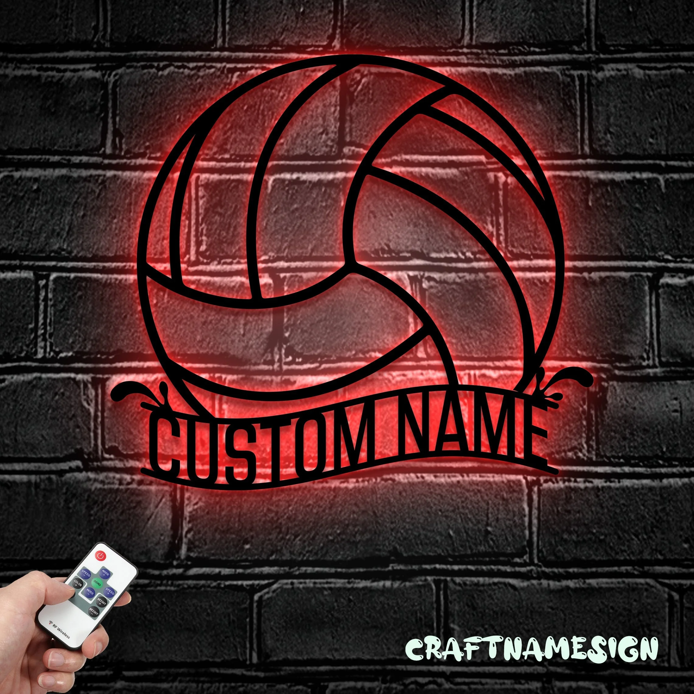 Craftnamesign Custom Water Polo Ball Metal Wall Art LED Light, Personalized Player Name Sign