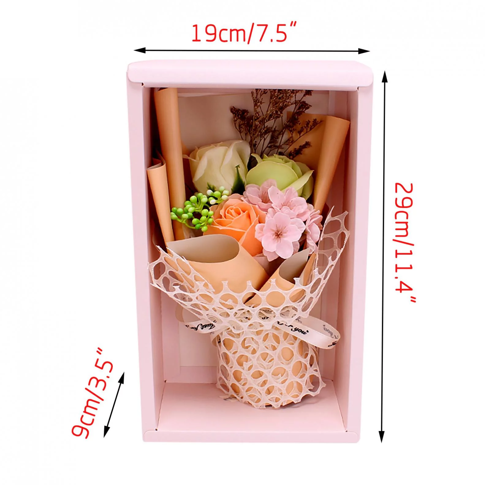 Valentines Day Gift Box - Soap Rose Flower Bouquet with Little Bear, Artificial Flowers for Gift of Mother's Day, Valentine's Day and Other Holiday (Pink)