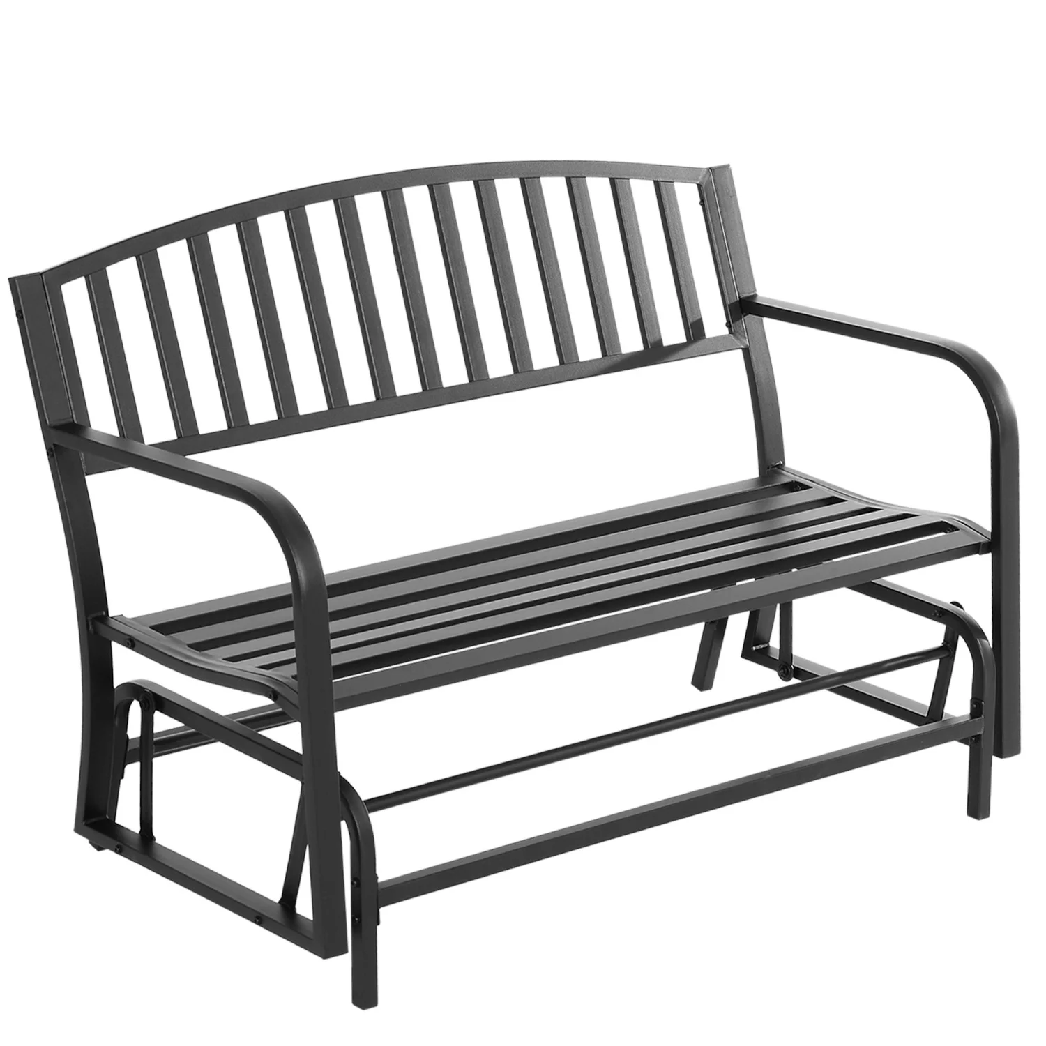 SQIOUH Outdoor Glider Bench  Glider Bench for Outside Patio with Armrests  Slatted Seat & Backrest  Loveseat with Power Coated Steel Frame  Black