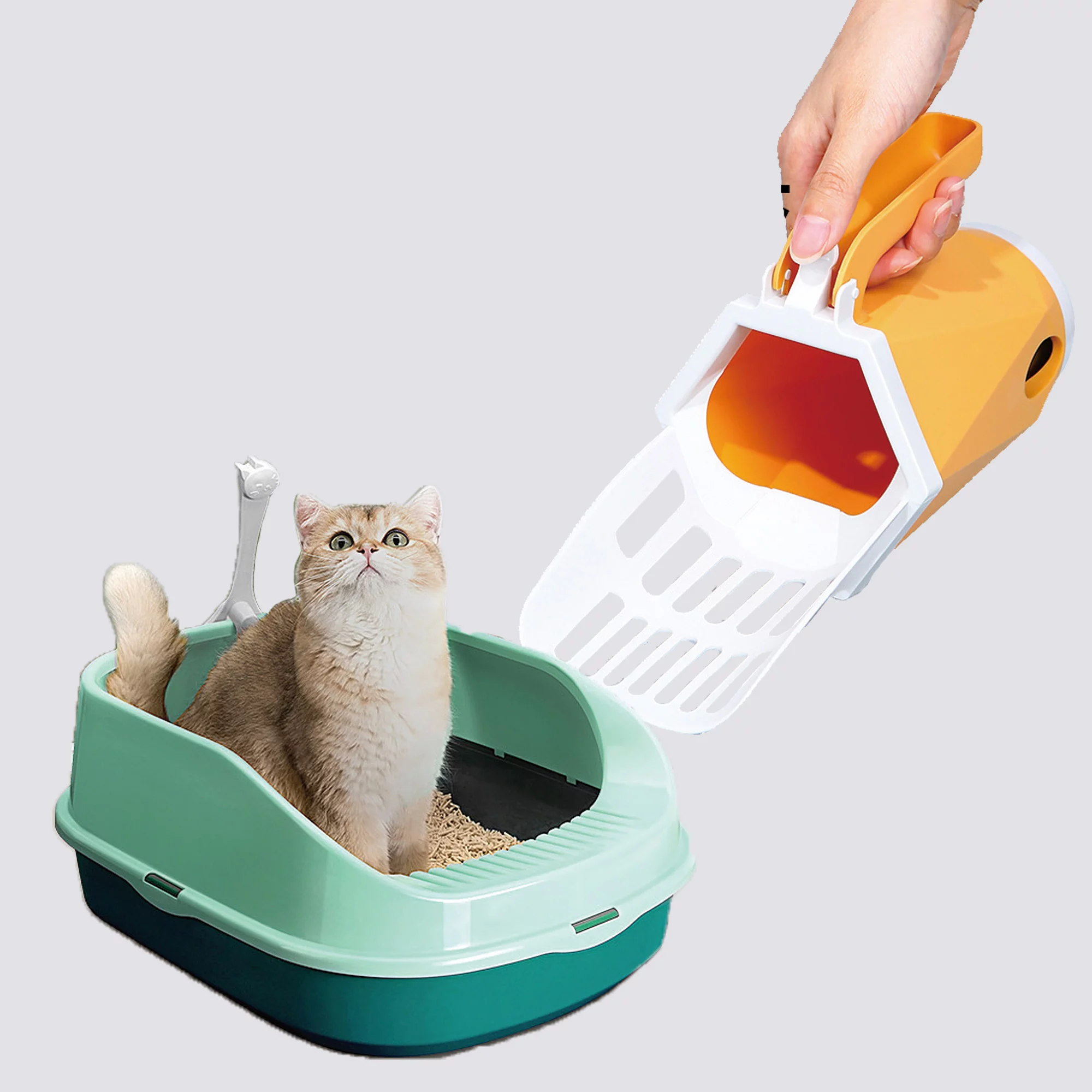 YasTant Cat Litter Scoop with Bag, Integrated Detachable Cat Litter Shovel with Garbage Pail, Cat Litter Sifter Scoop with 10 Rolls/20 Count Poop Bags