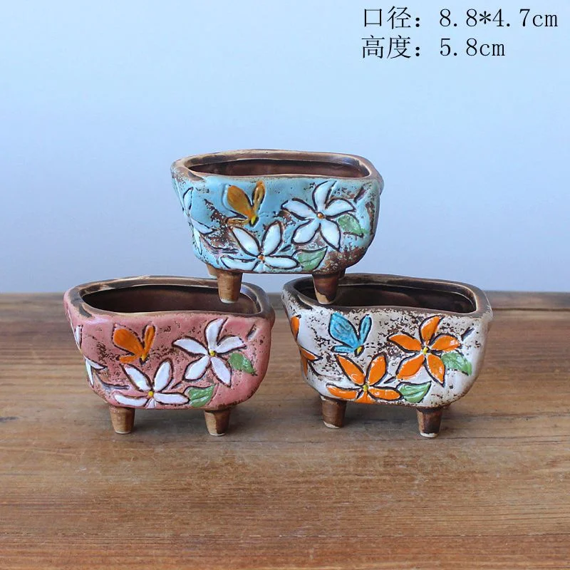 Hand-Painted Ceramic Succulent Flower Pot - Desktop Planter