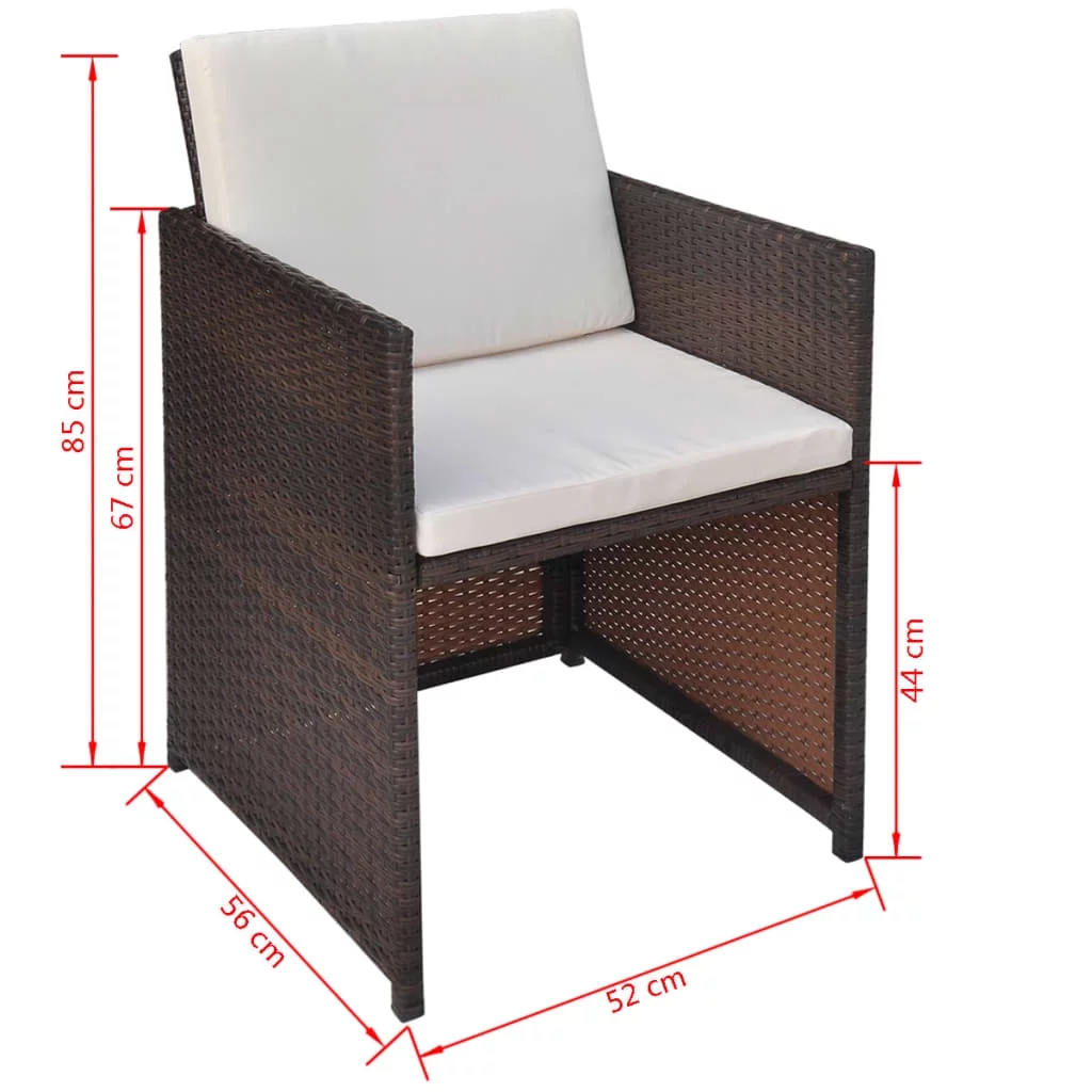 Walmeck Patio Chairs 2 pcs with Cushions and Pillows Poly Rattan Brown