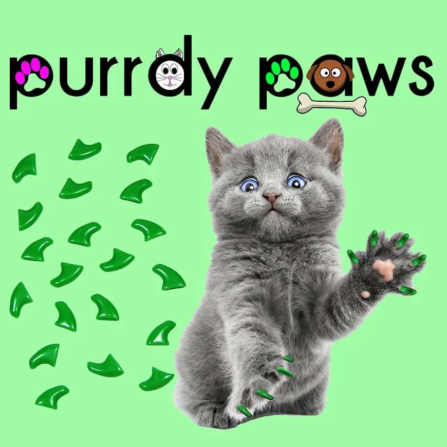 6 Month Supply - Purrdy Paws Green Soft Nail Caps for Large Cats Claws - Extra Adhesives