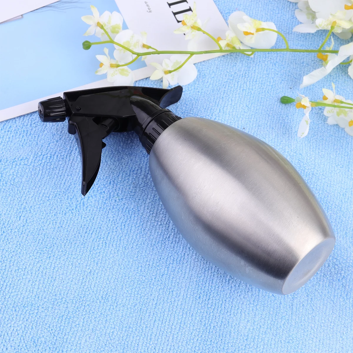 Gongxipen 1PC 310ml Black Nozzle Stainless Steel Watering Bottle Small Sprayer Green Plant Watering Can Water Sprinkler Garden Tool (Olive Shape)