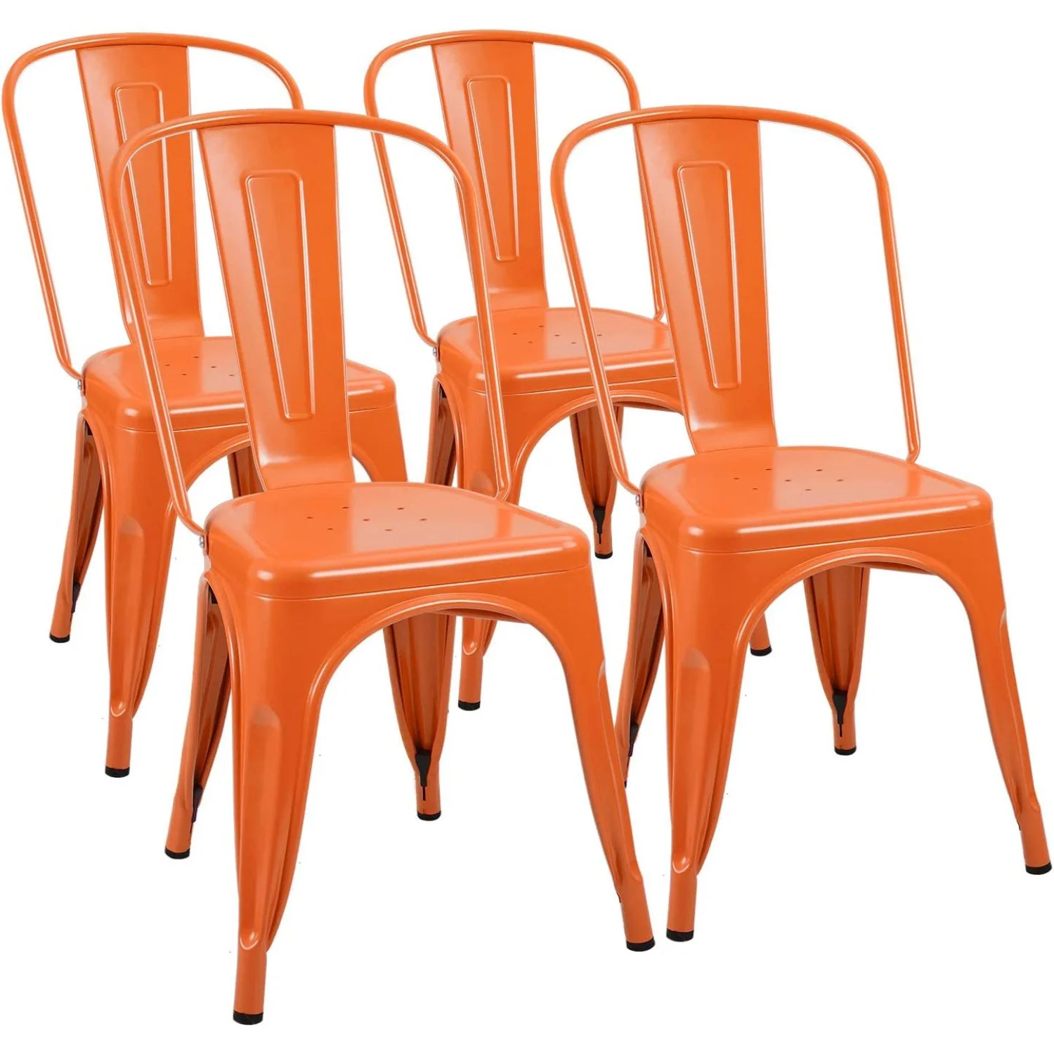 WJUN Metal Chairs Indoor/Outdoor Use Stackable Chic Dining Bistro Cafe Side Chairs Set of 4 (Orange)