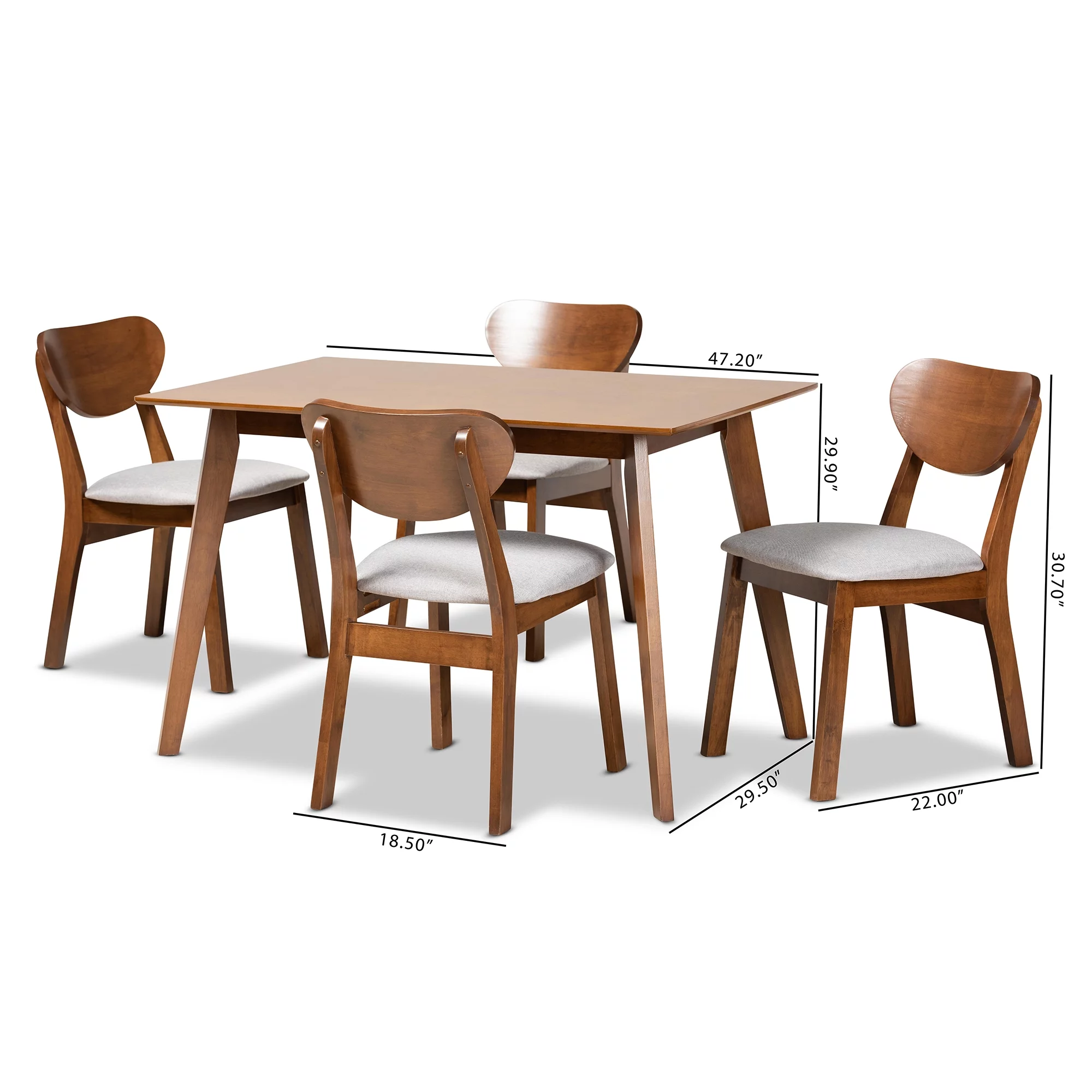 Baxton Studio Damara Mid-Century Modern Grey Fabric Upholstered and Walnut Brown Finished Wood 5-Piece Dining Set