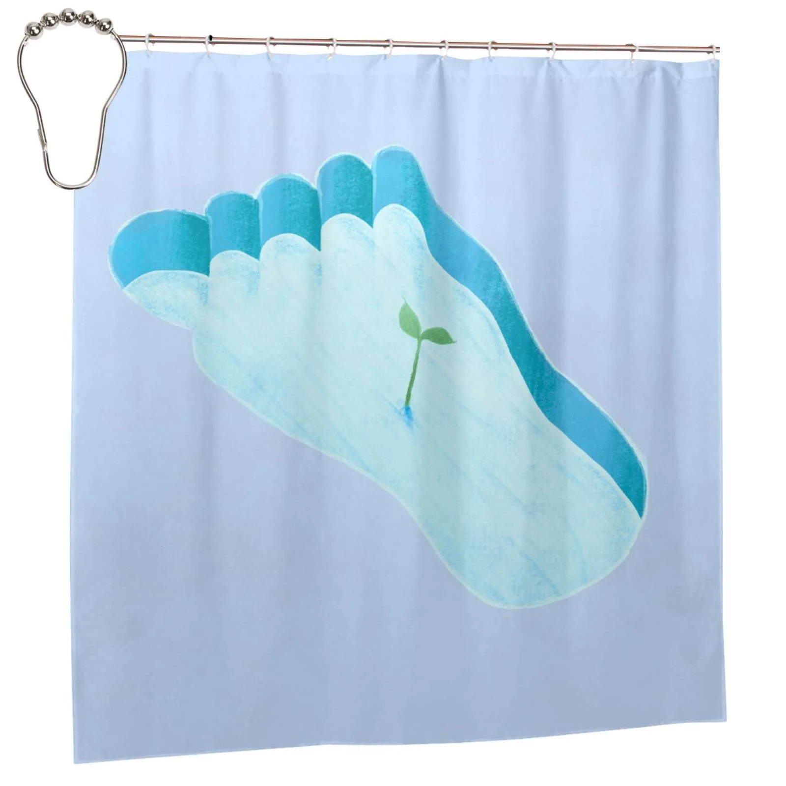 Polyester Fiber Shower Curtain, Cartoon Footprints Saplings Shower Curtain, Metal Buckled Eye Waterproof Shower Curtain, Can Be Washed-72x72in
