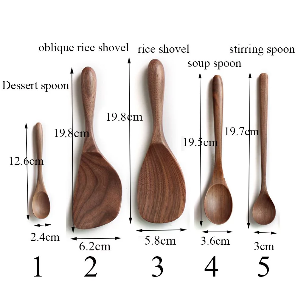 Tableware Kitchenware Wooden Desserts Condiment Black Walnut Rice Shovel Spoon Coffee Spoons Honey Tea Scoops 3