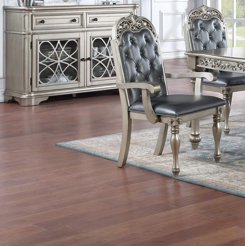 Hampton 9 pc Dining Set Table 2x Arm Chairs 6x Side Chairs - Gray+Silver