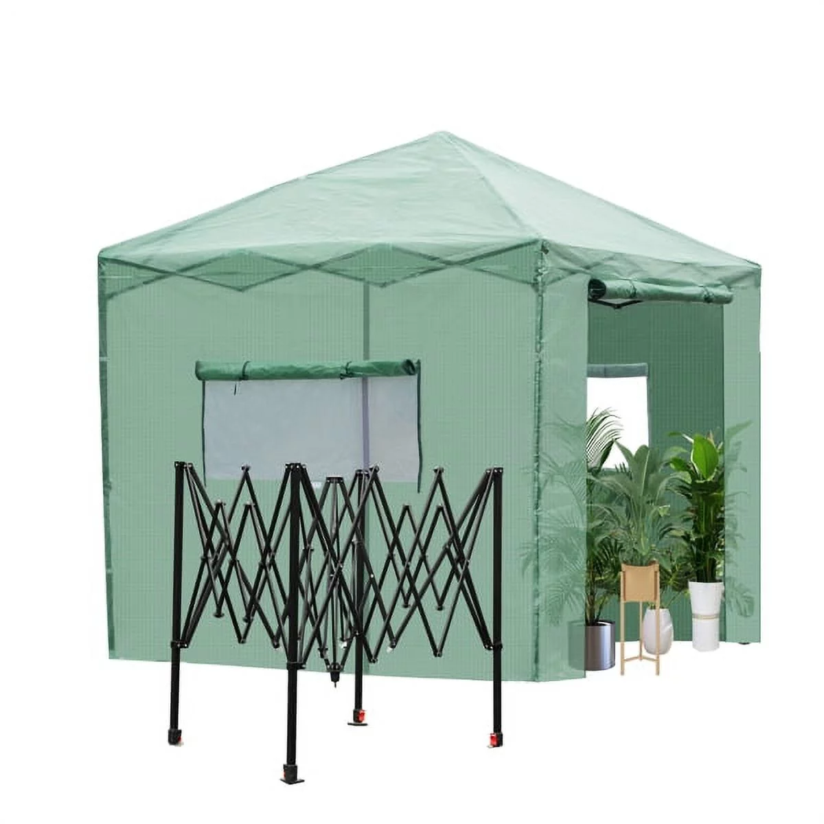 Fithood 8*8ft Plastic Sprayed Iron Pipe PE Mesh Foldable Greenhouse Shed Green
