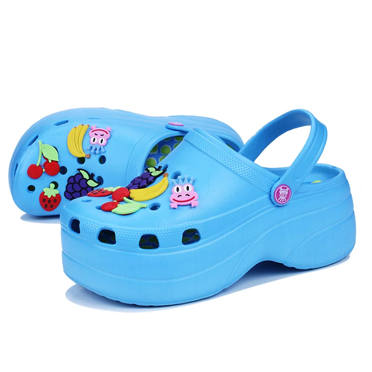 CERYTHRINA Gardener Platform Clogs Slippers for Women Hight Heels Mules Garden Clog Fashion Comfortable Slip on Wedge Sandals Slides Shoes with Shoes Charms Blue 35