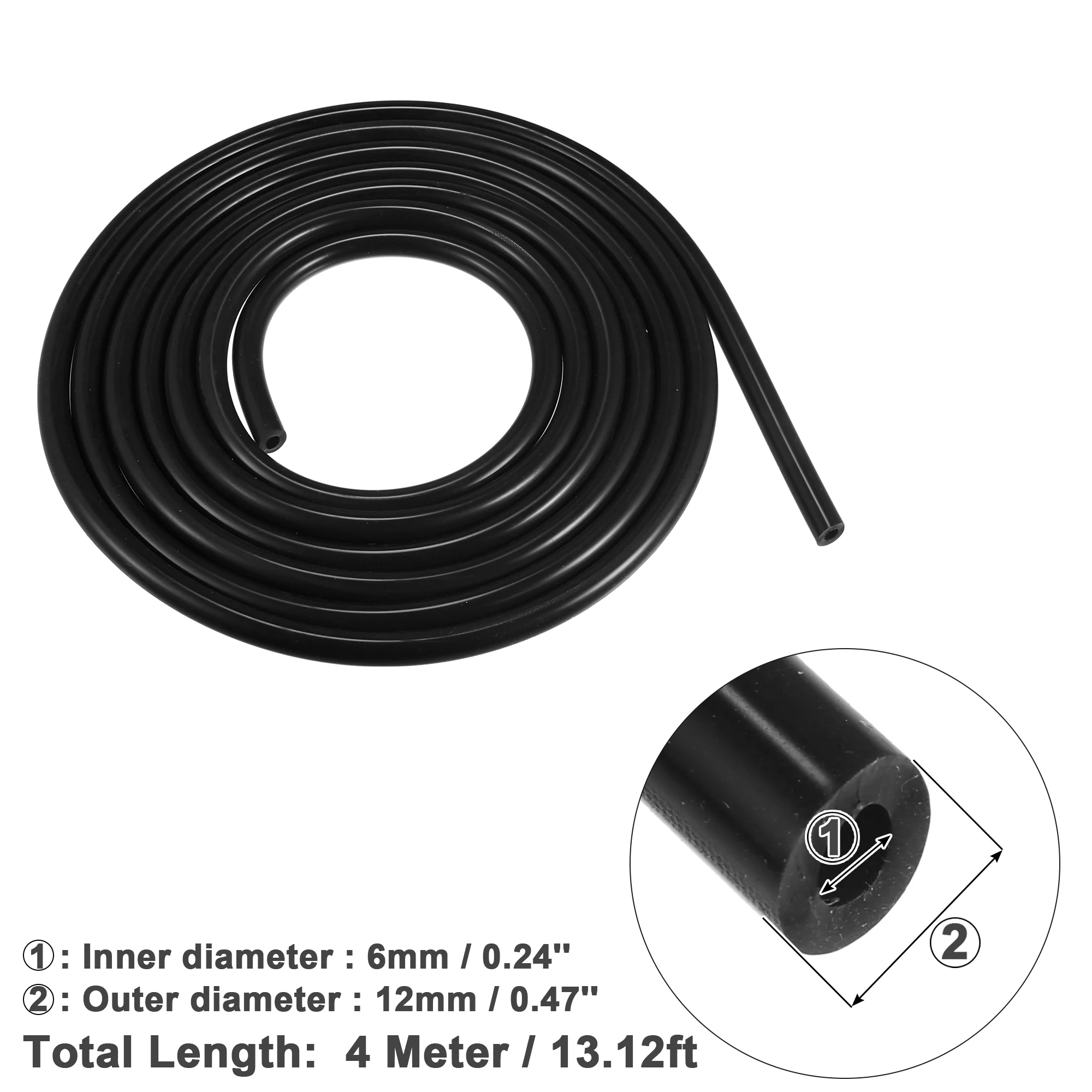 Unique Bargains 6mm ID 4 Meter 13.12ft Car Silicone Vacuum Hose Pipe Water Air Dump Valve Turbo Boost Line Tube Black