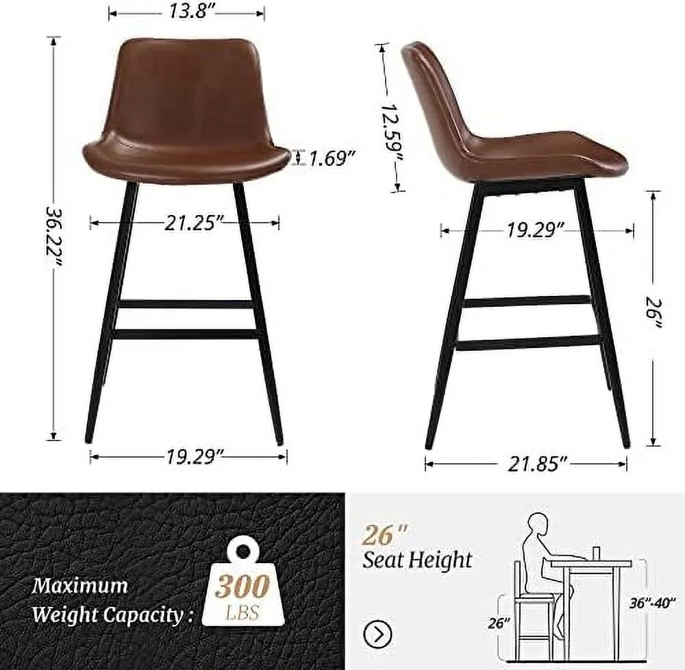HBLUKDL Indoor/Outdoor Industrial Faux Leather Barstool with Back and Metal Leg Set of 4 Armless Chairs for High Table Kitchen Island Pub Living Room 30" Grey