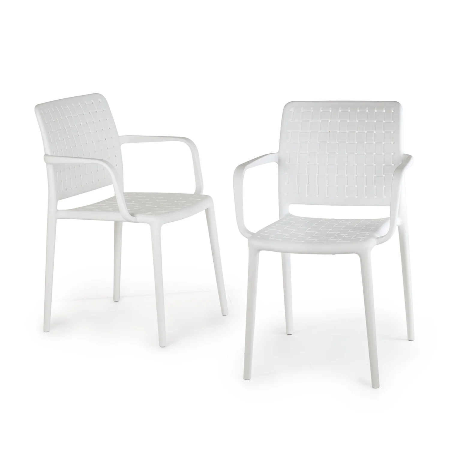 WRGHOME Bari Modern Outdoor/Indoor Plastic Resin Stacking Patio Dining Chairs  (Set of 2) - WHITE