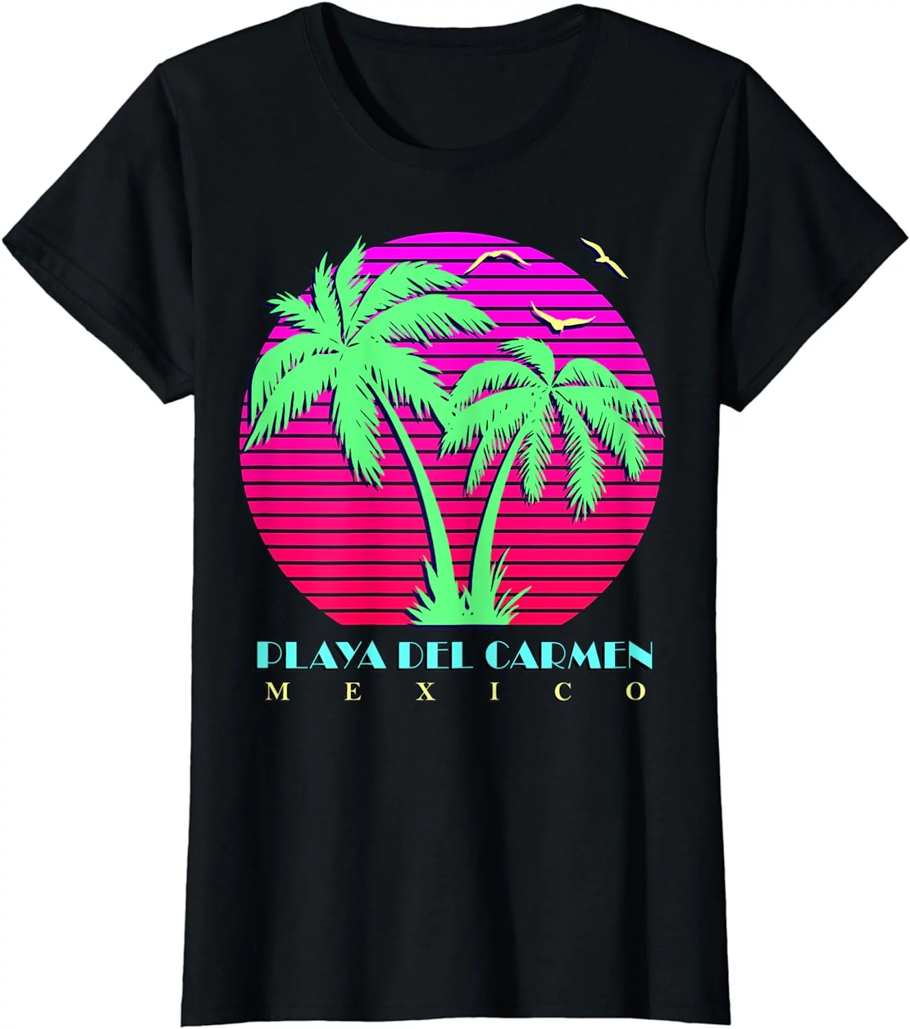 Playa Del Carmen Mexico 80s Palm Trees Summer Sun T-Shirt