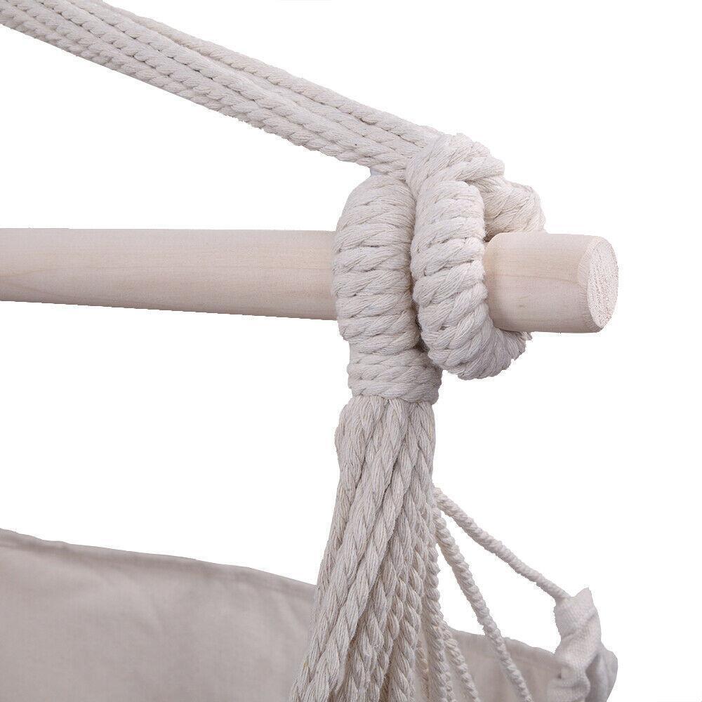 Hammock Hanging Rope Chair Swing Seat Patio Seating Wooden /w 2 Pillows Beige US