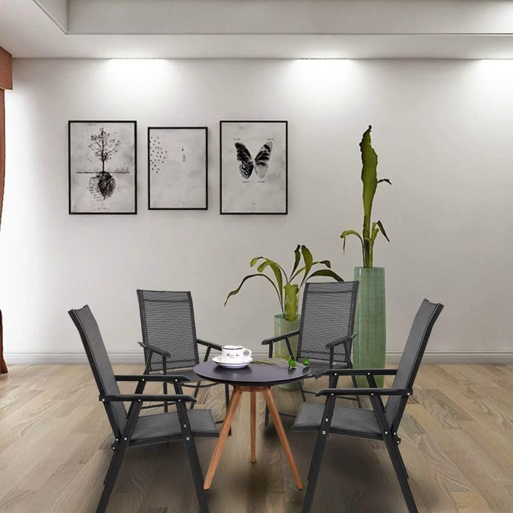 Upgraded Version Set of 4 Folding Chairs with Arms, Portable Patio Chairs for Outdoor & Indoor, Sling Back Chairs for Lawn, Pool, Courtyard, Balcony & Garden (Black)