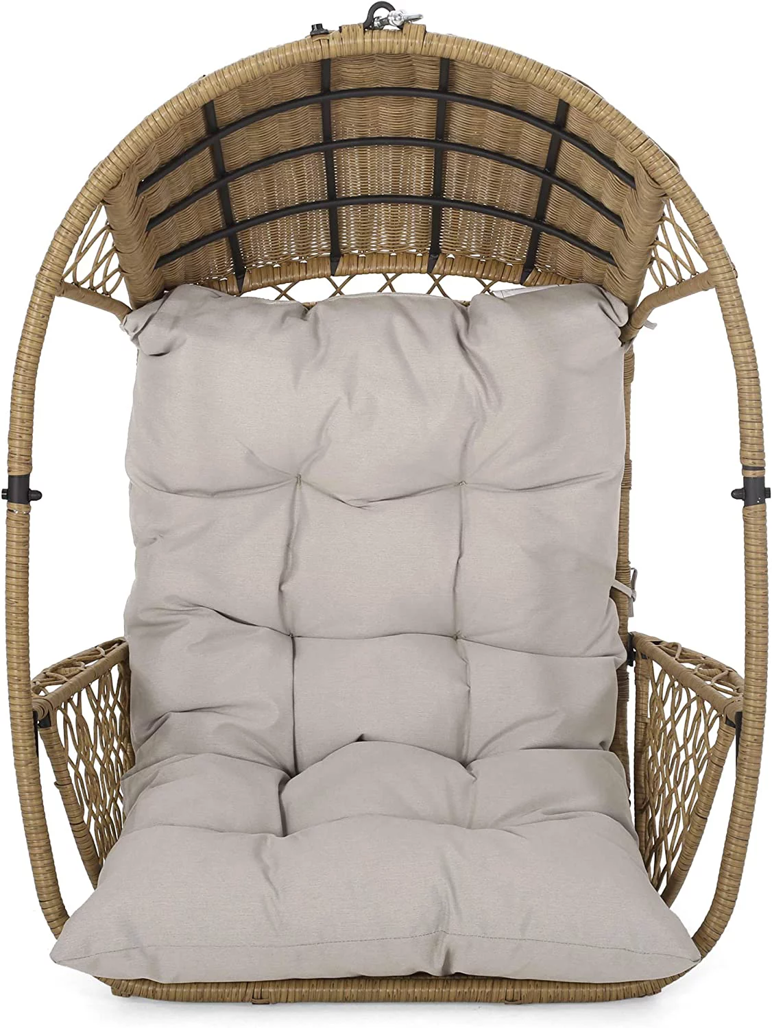Christopher Knight Home Becky Wicker Hanging Chair with Cushion (Stand Not Included), Light Brown, Brown, Beige