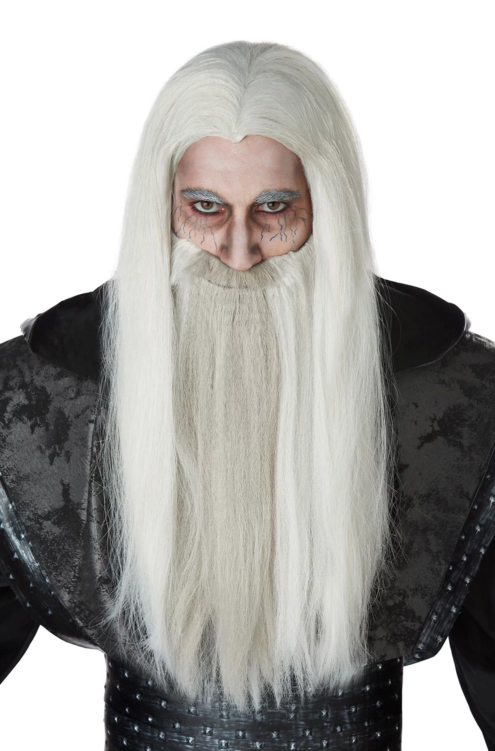 Mens Dark Wizard Grey Beard & Wig