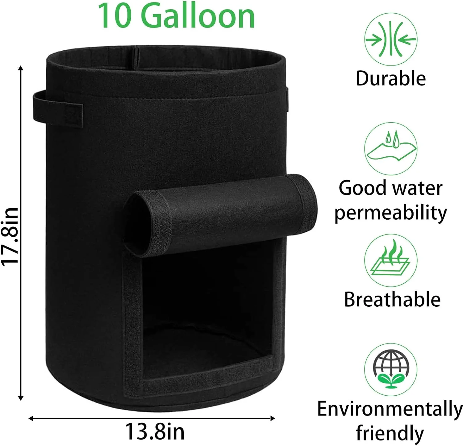 Zhuge 4 Pack Potato Grow Bags 10 Gallon with Flap, Heavy Duty Fabric with Handle and Harvest Window, Non-Woven Planter Pot Plant Garden Bags to Grow Vegetables Tomato, Black