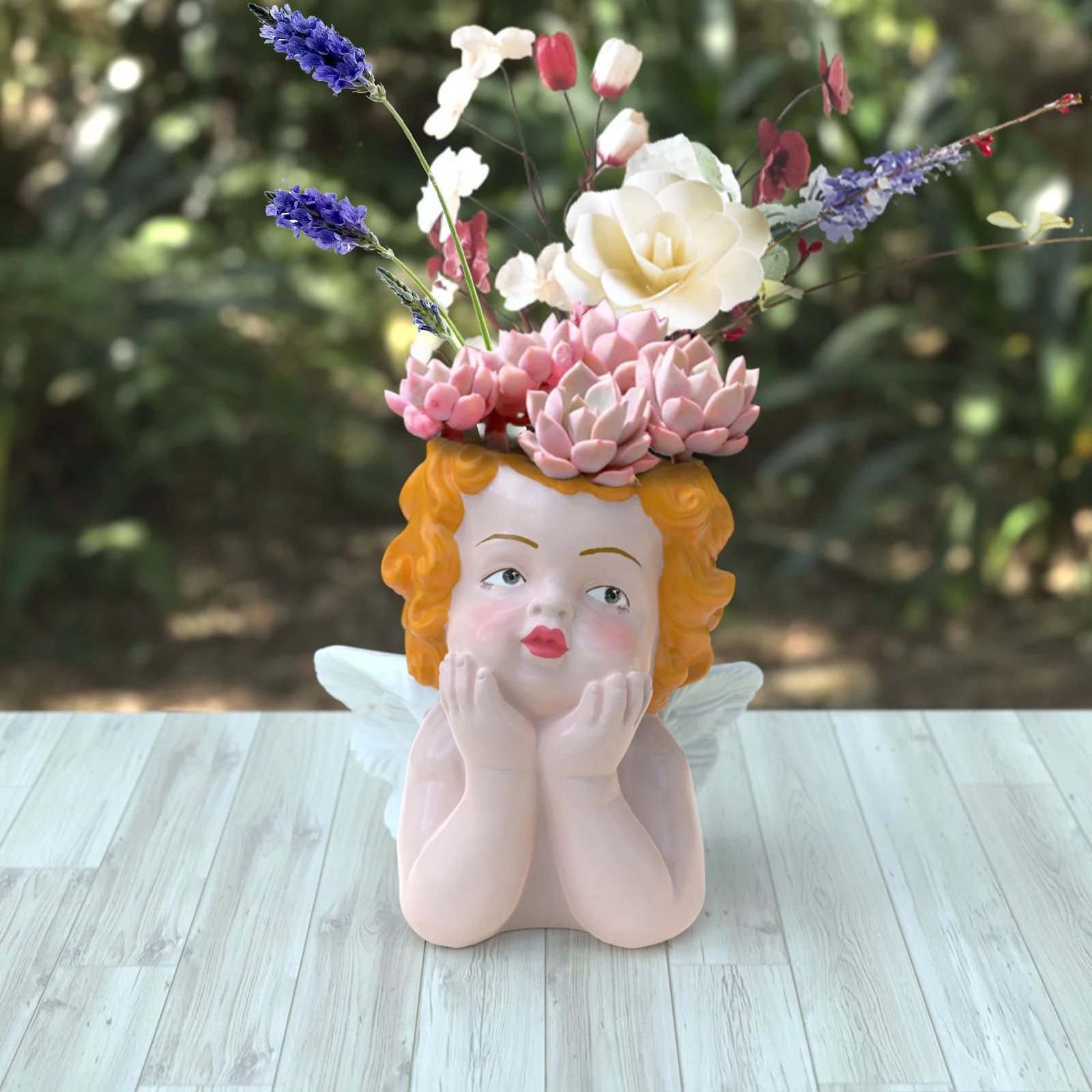 Retro Angel Face Planter Pot - 2.29 - Elevate your space with artistic charm!