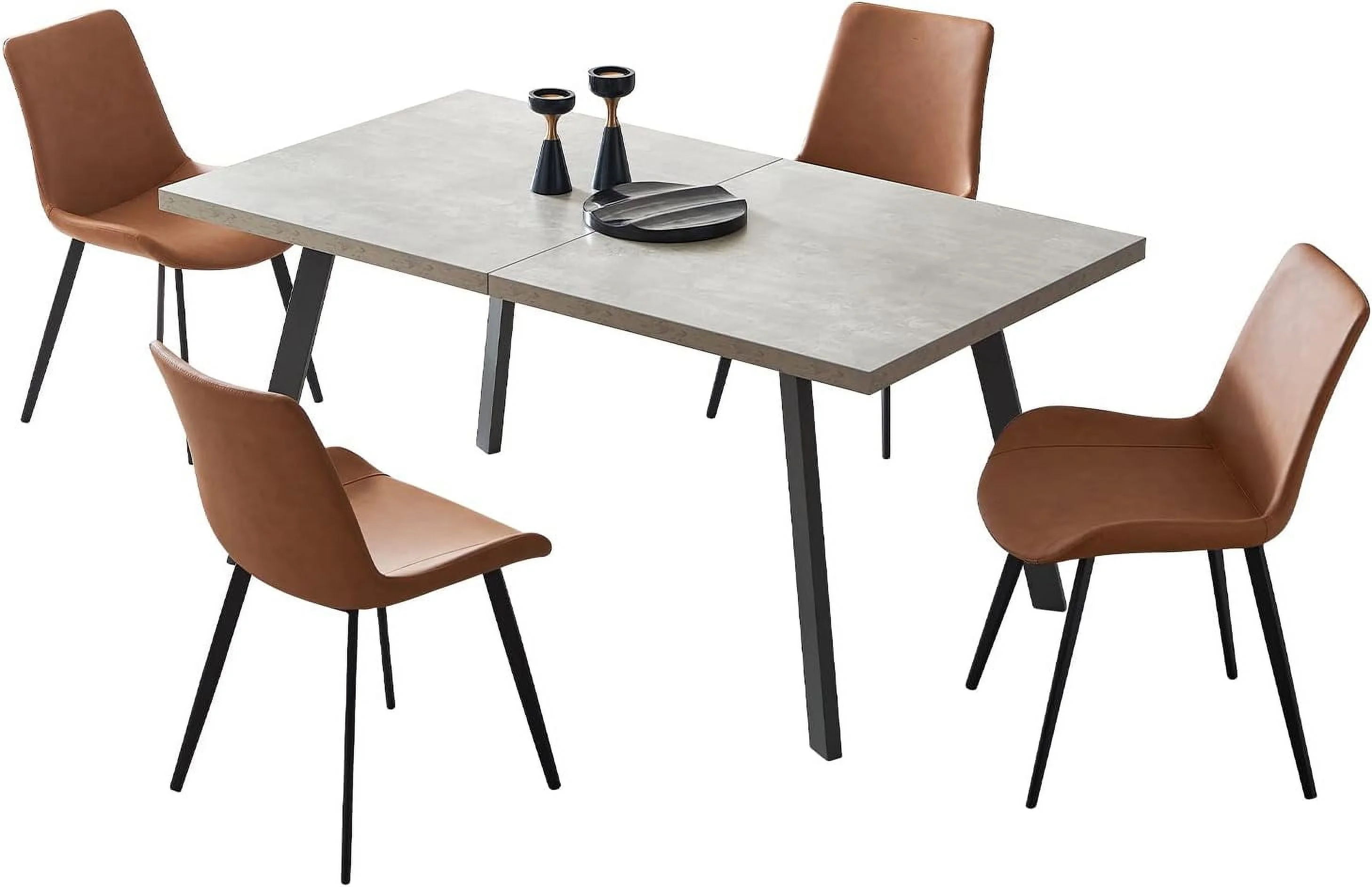 Table Set for 6  Mid-Century Kitchen Table Set for 8-10 Person for Dining Room  Steel Legs (1 Table 6 Brown Chair)