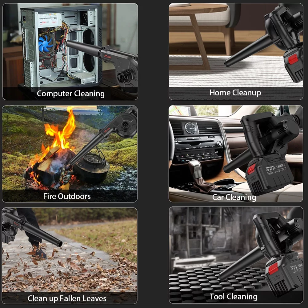 Inadays Cordless Leaf Blower, 2-in-1 Electric Handheld Sweeper Portable Vacuum Cleaner, 21V 2.0 Ah 2 Lithium Batteries, Black