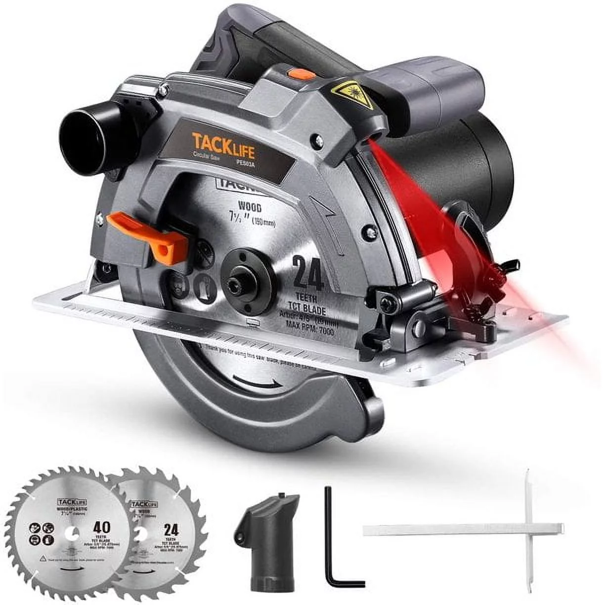 TACKLIFE 1500W 12.5-Amp 5000 RPM Electric Circular Saw with Vacuum Adapter, Laser Guide - PES03A