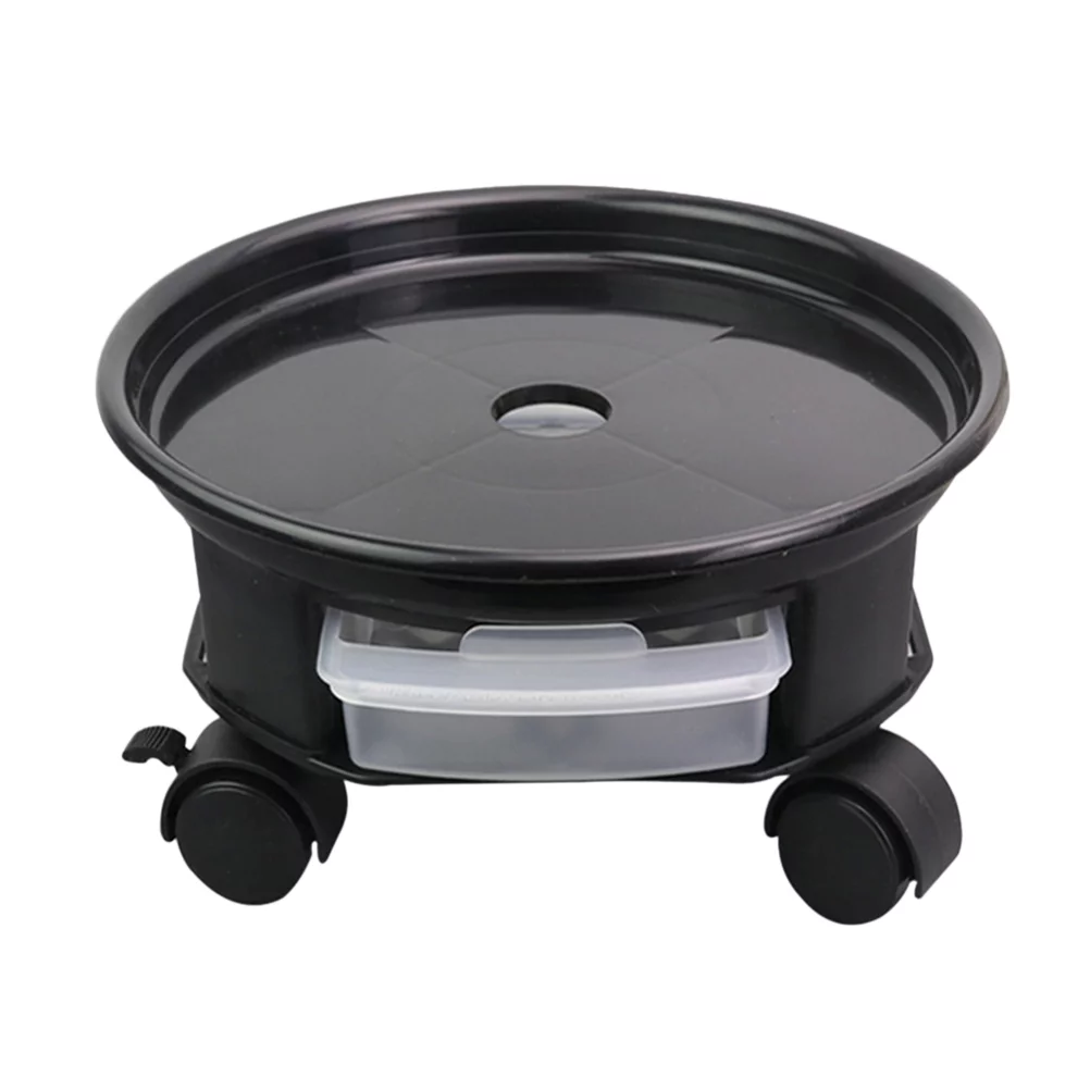 Gongxipen 27cm Round Flower Pot Trays Removable Universal Bottom Wheel Foundation Plant Flower Pot Base with Storage Drawer for Home (Black)