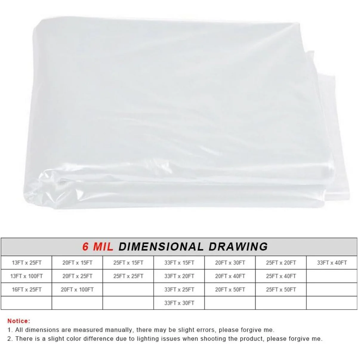 LUVCMFT Clear Greenhouse Plastic Sheeting, 6 Mil Polyethylene Film Green House Cover, UV Resistant Replacement Cover for Horticulture,Garden and Agriculture, 13*25ft