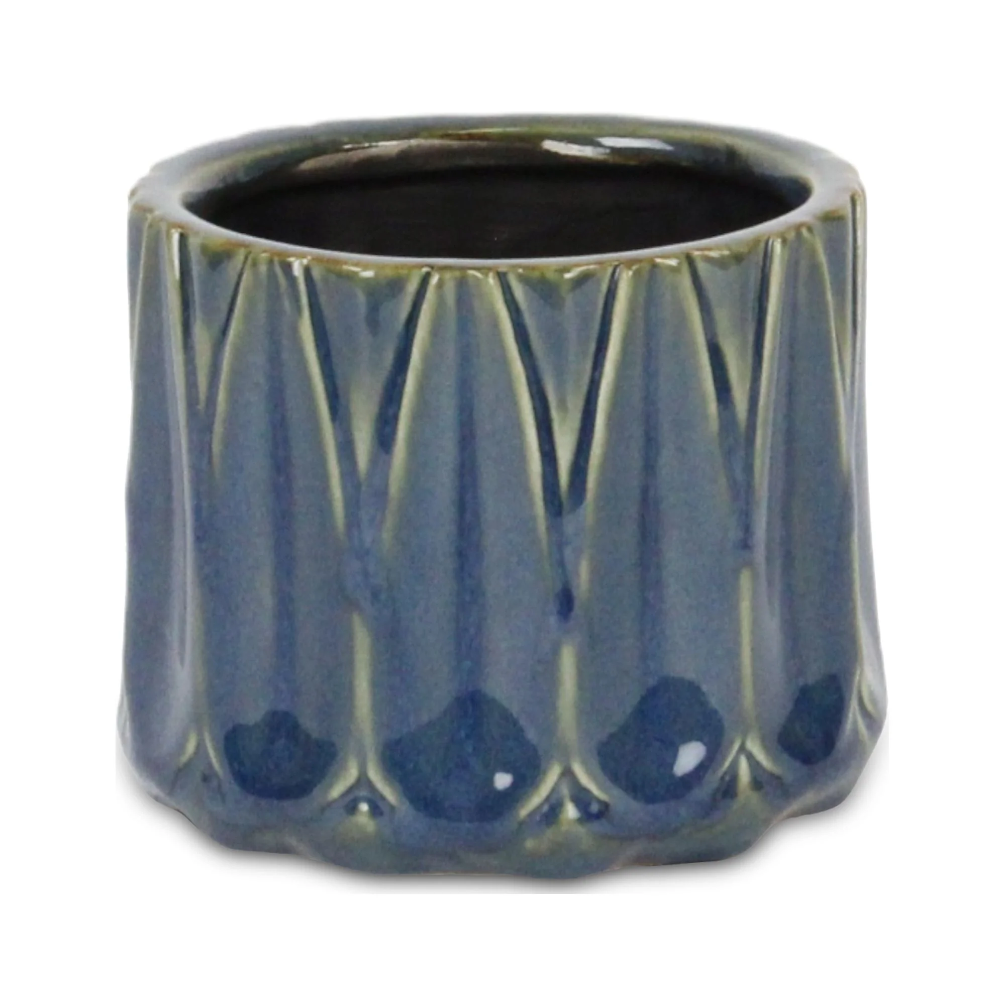 Tasselea Geometric Themed Round Ceramic Pot- Small - Blue