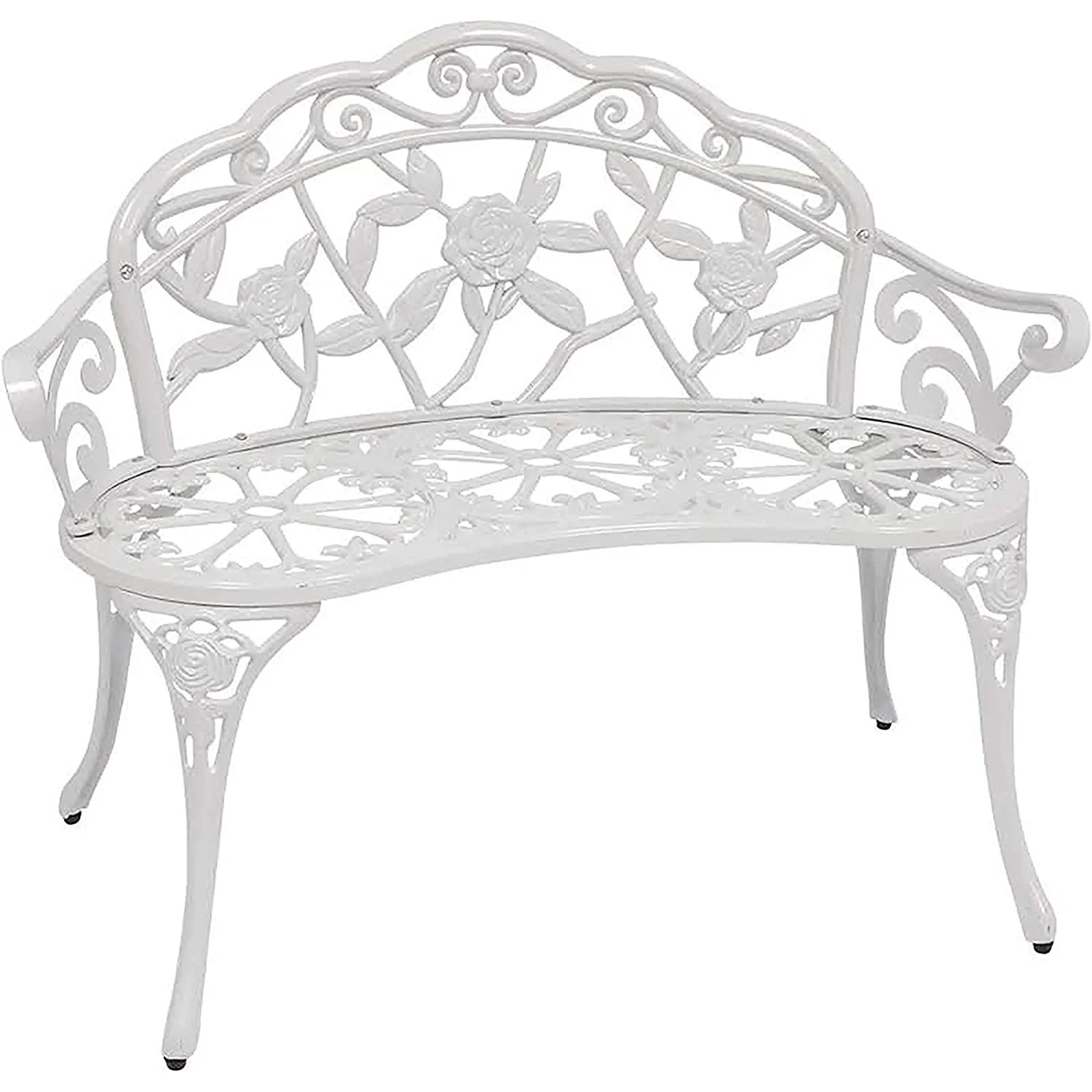 WJUN 213052 Outdoor Rose Garden PP Bench, Cast Iron and Aluminum Frame, White