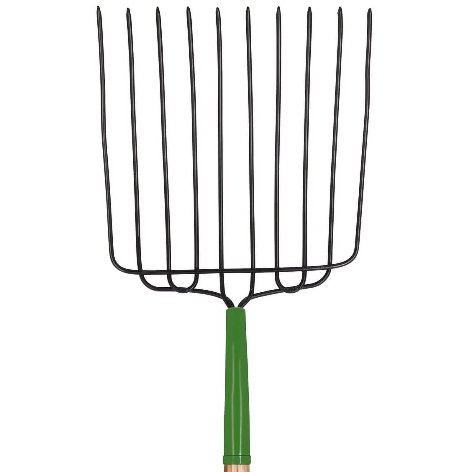 John Deere 7005558 30 in. 10 Tine Steel Bedding Fork with Wood Handle, Green