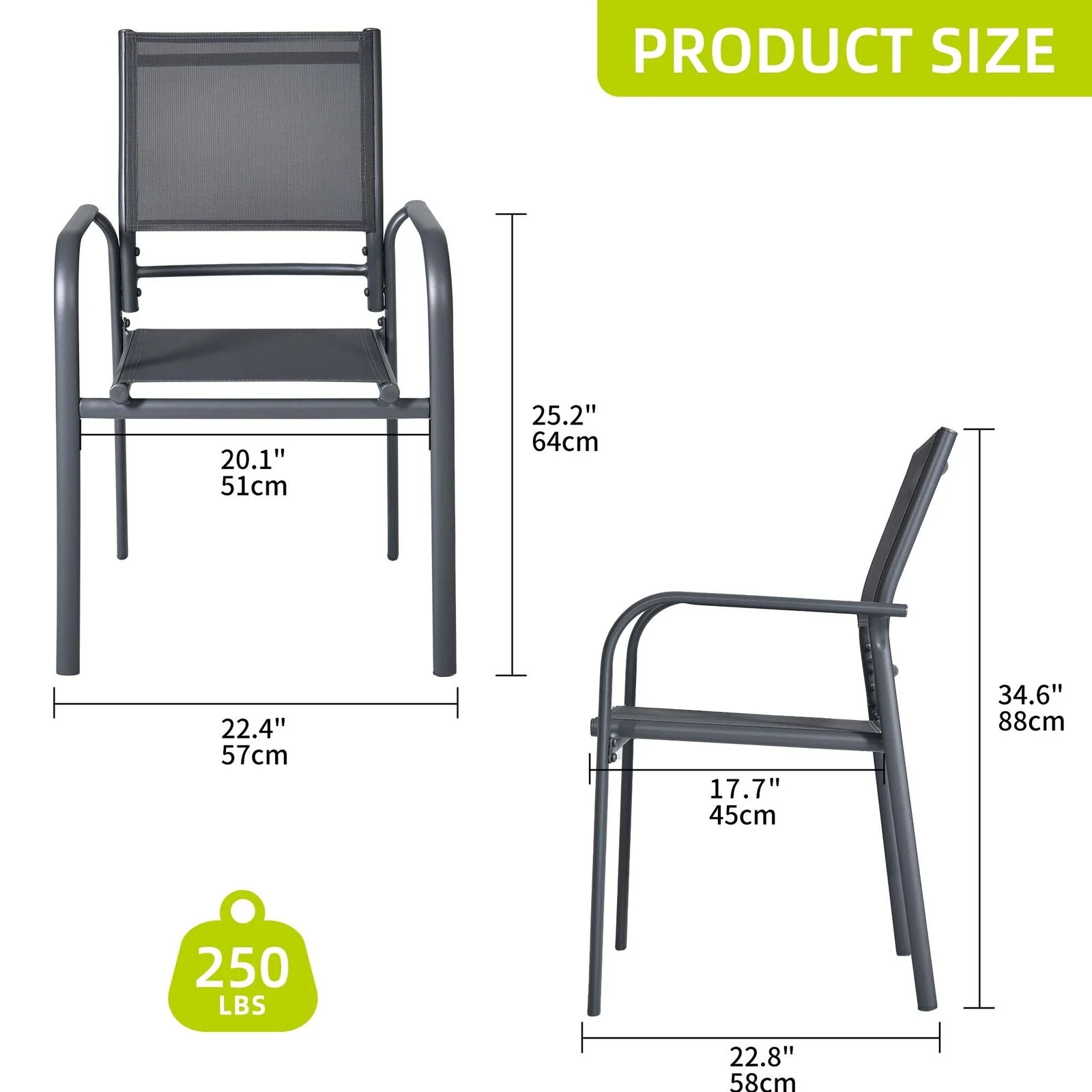 Set of 2 Aluminum Outdoor Dining Chairs Patio Dining Chairs w/ Armrest Rustproof