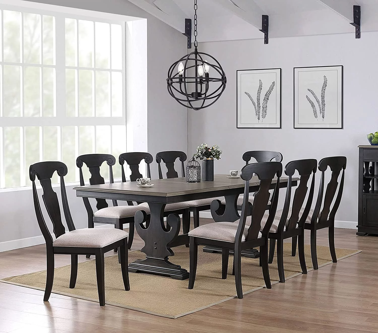 Designs Indoor Home Decorative Furniture Frates 9 Piece Extendable Dining Set  Black & Brown Wood (Table & 8 Chairs)