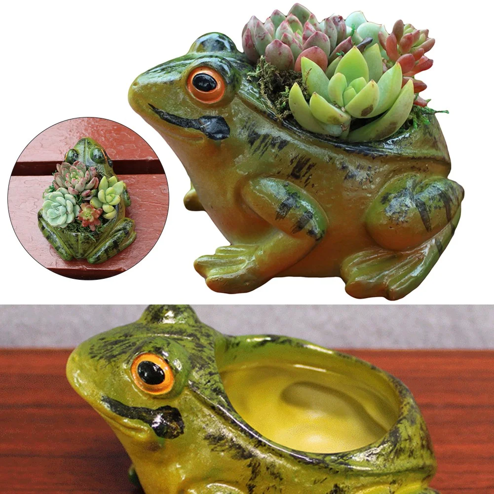 Frog Succulent Plant Pots Resin Frog Flower Pot Mini Frog Ornament Indoor Decor
