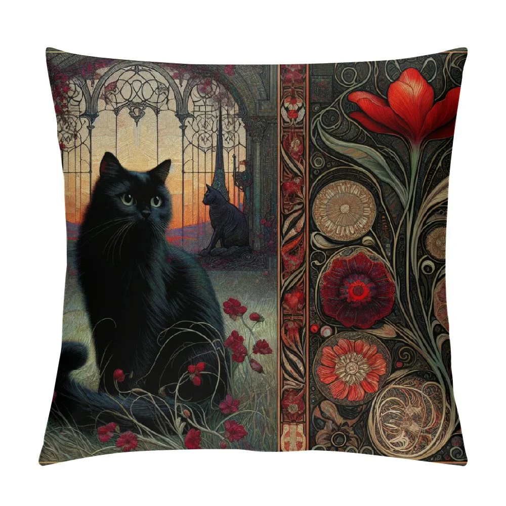 GOSMITH Ink Oil Traditional Chinese Painting Throw Pillow Covers Red Plum Flowers Decorative Cherry Blossom Floral Cushion Case Sofa Cushion Cover Lumbar White