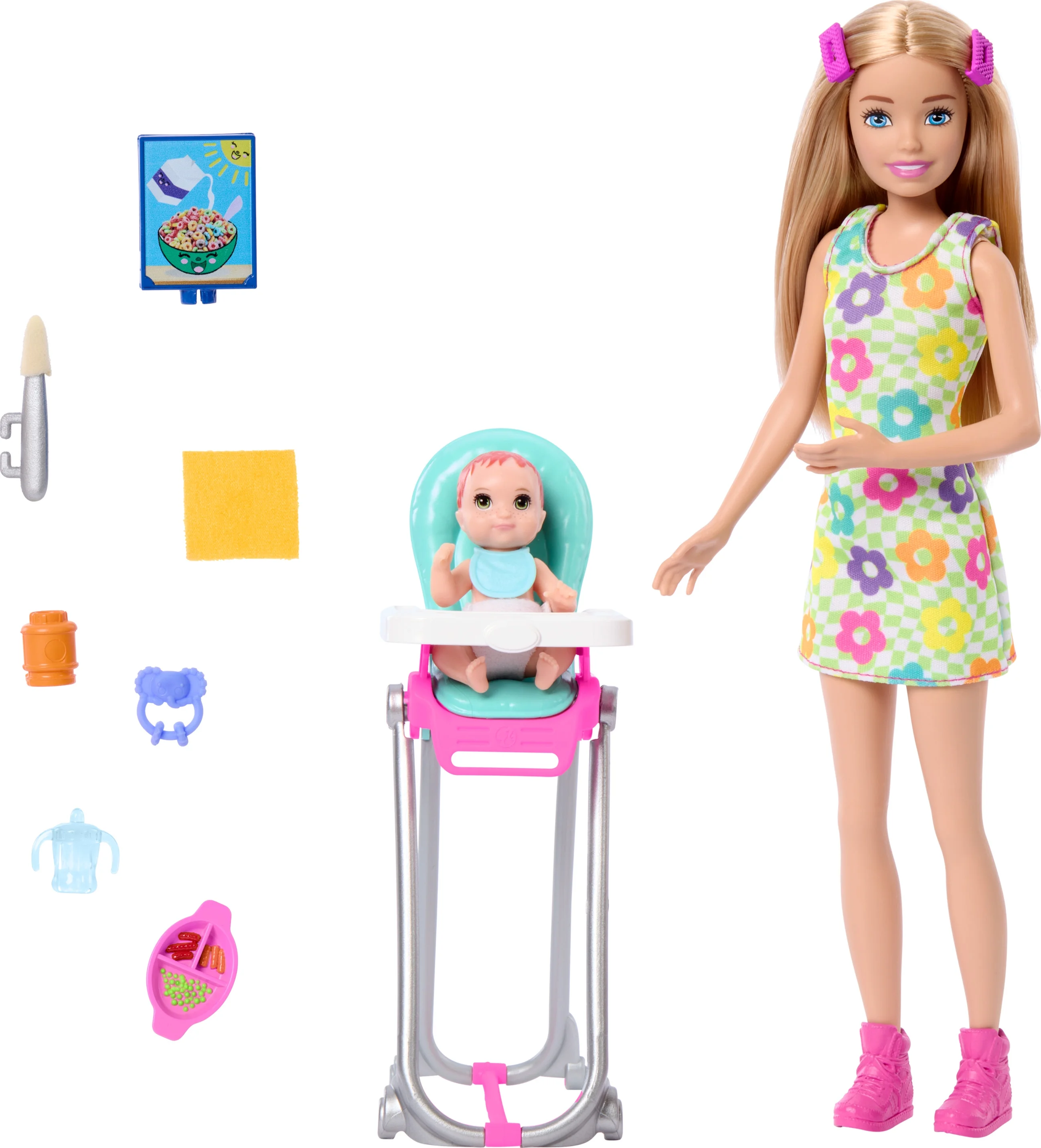 Barbie Skipper Babysitters Inc & Playset, Includes Doll, Baby, and Mealtime Accessories, 10 Piece Set