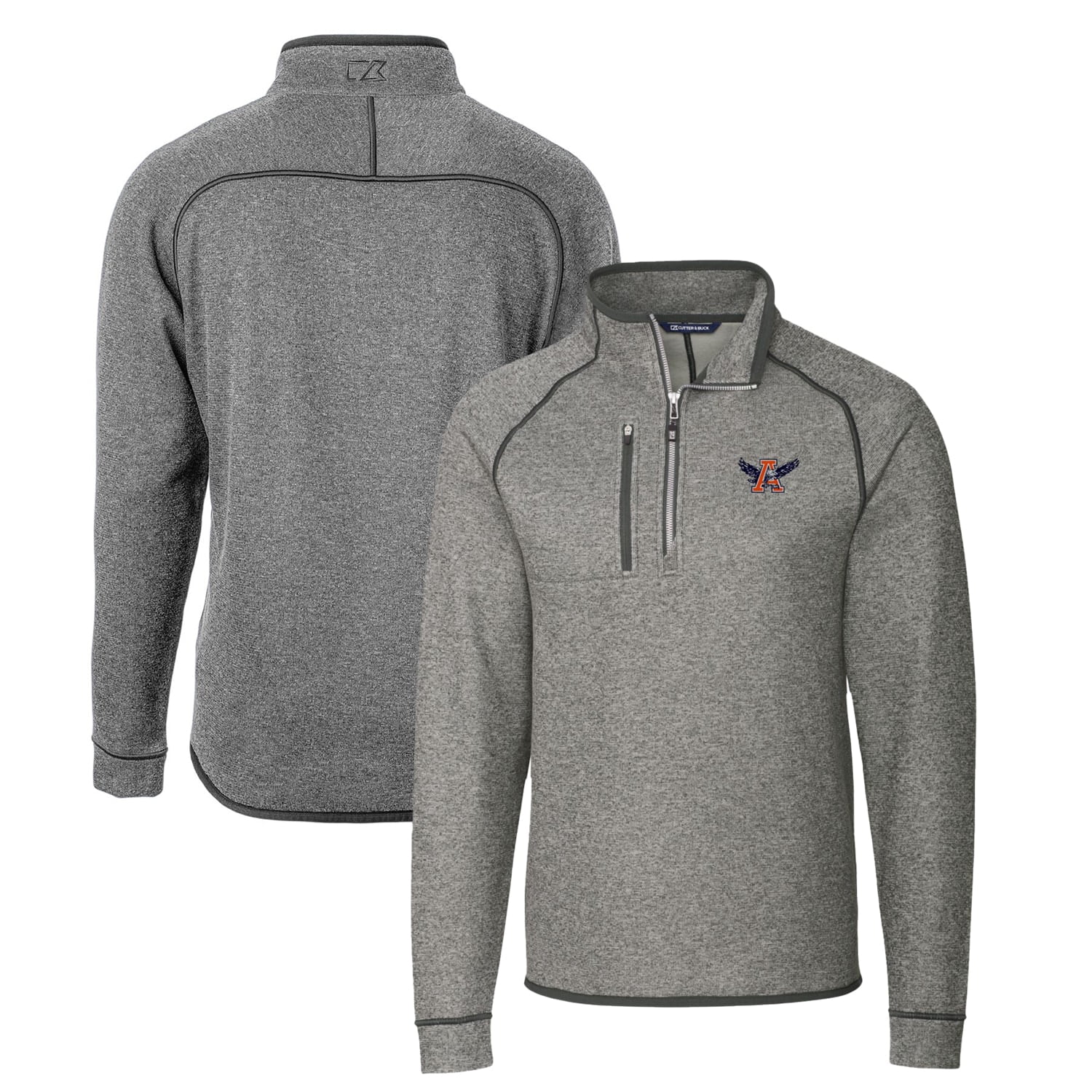 Men's Cutter & Buck Heather Gray Auburn Tigers Mainsail Sweater-Knit Big & Tall Half-Zip Pullover Jacket