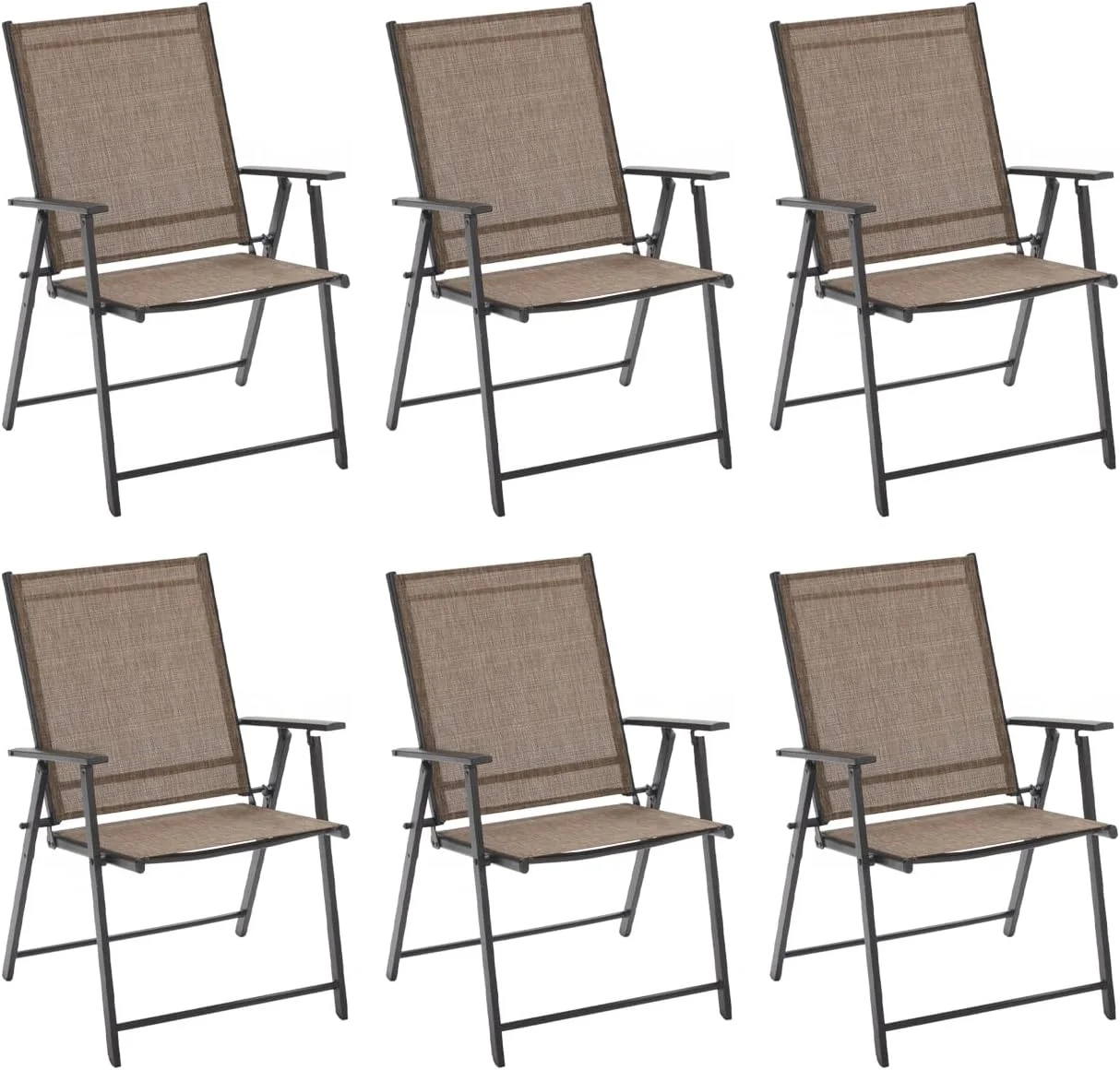 VICLLAX Patio Folding Chairs Set of 6, Outdoor Portable Dining Chairs for Lawn Garden Deck Backyard Porch, Brown