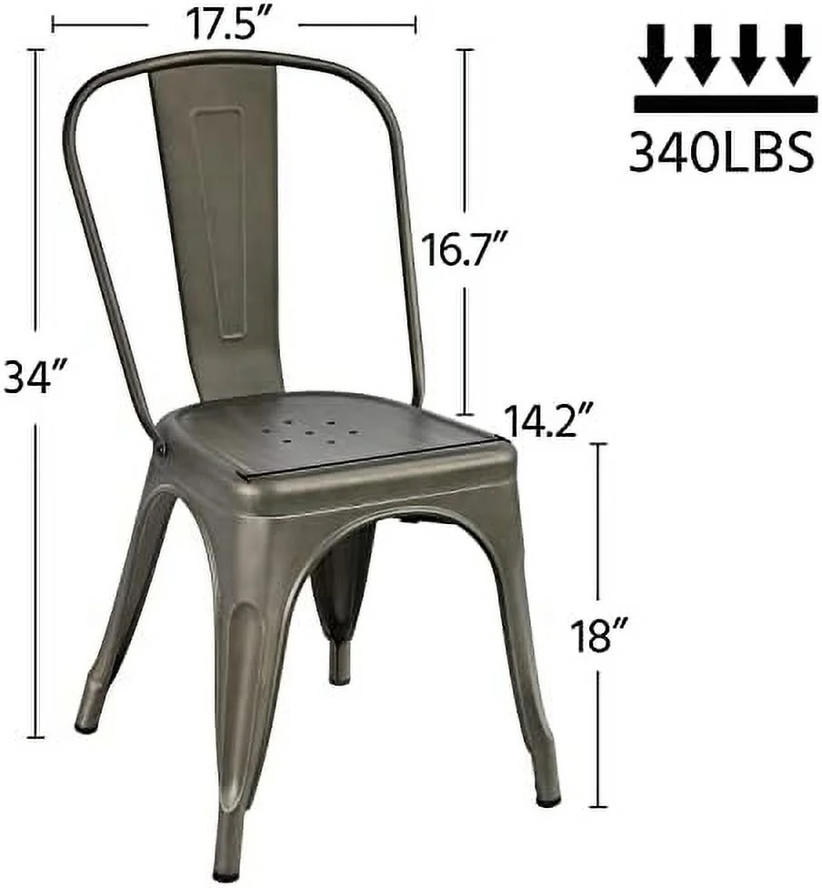 MQLIFEBOOM Metal Dining Chairs Set of 4 Stackable Dining Room Chairs Side Chairs Patio Dining Chairs with Back  Each Chair Load Capacity  340 lbs Gun Metal