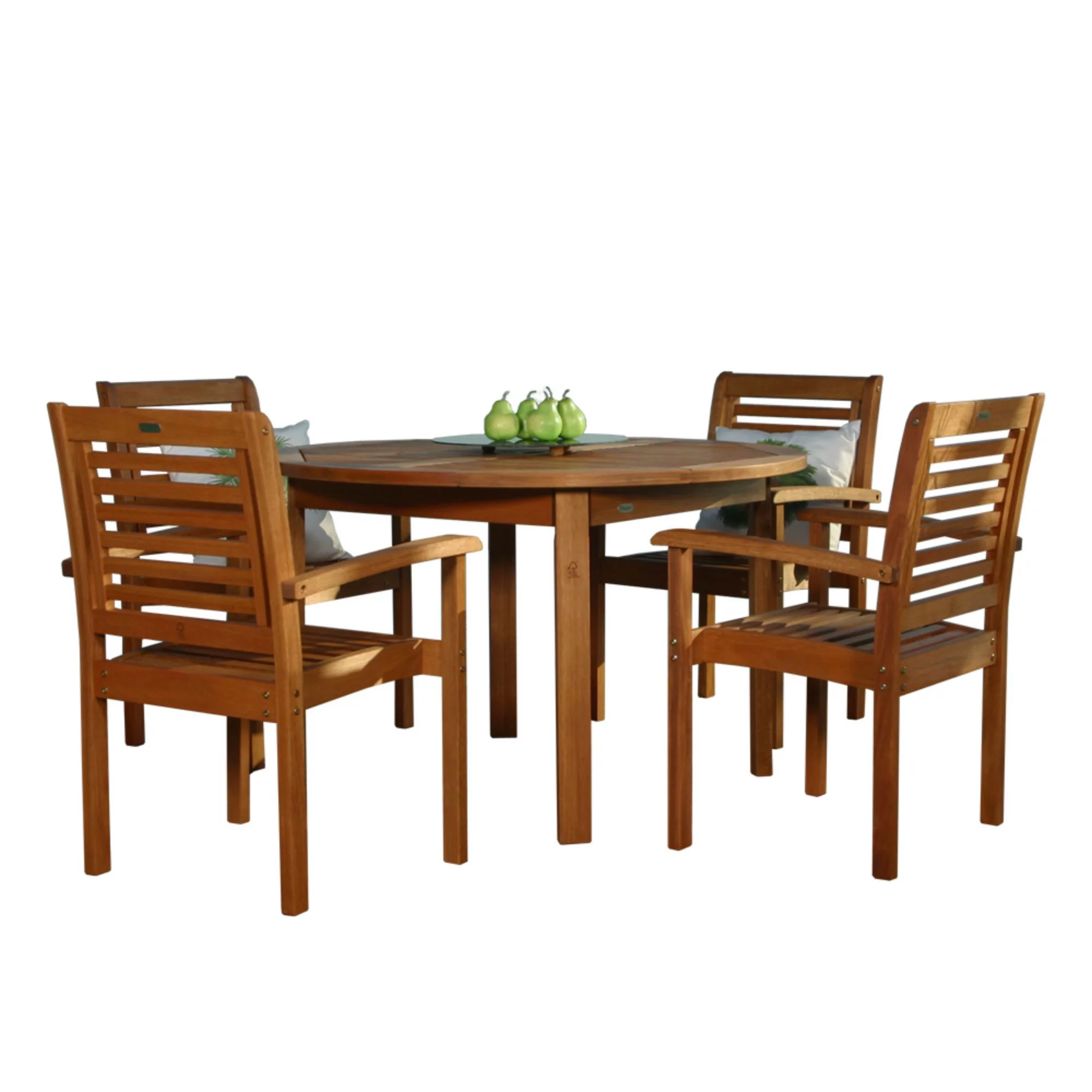 Outdoor Living and Style 5-Piece Brown Milano Eucalyptus Round Outdoor Furniture Patio Dining Set