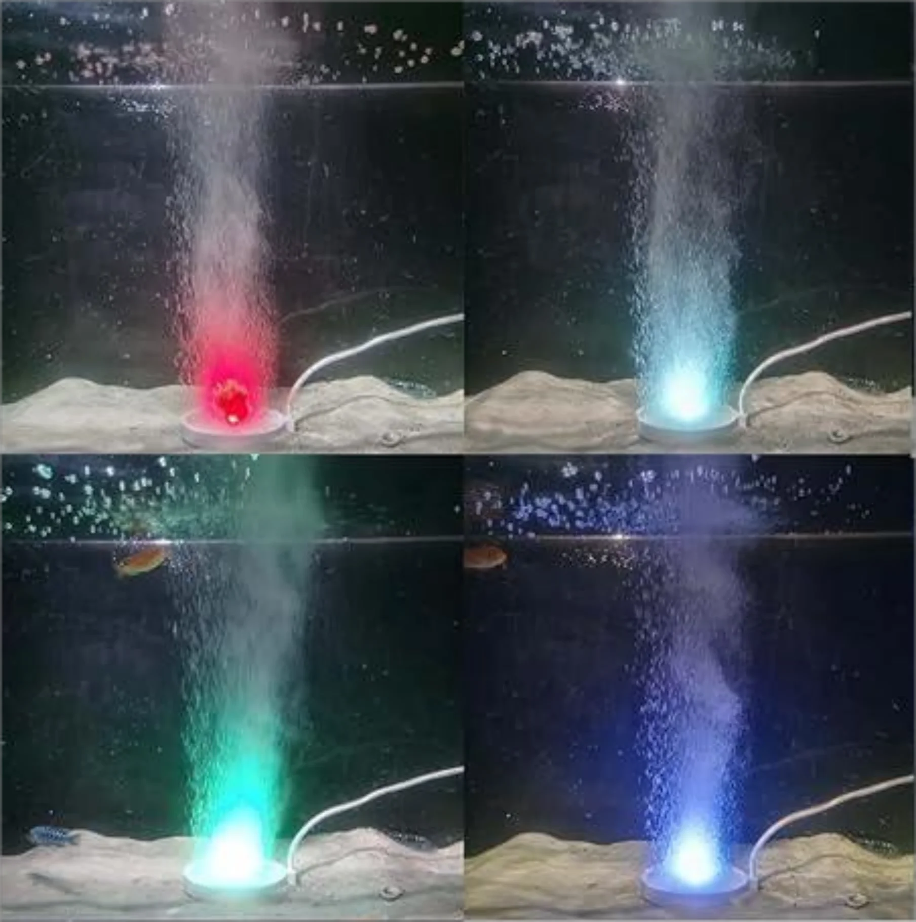 Carefree Fish Aquarium Air Stone Fireworks Rainbow Bubble Nano LED Fish Tank Power Filter Pump 4in