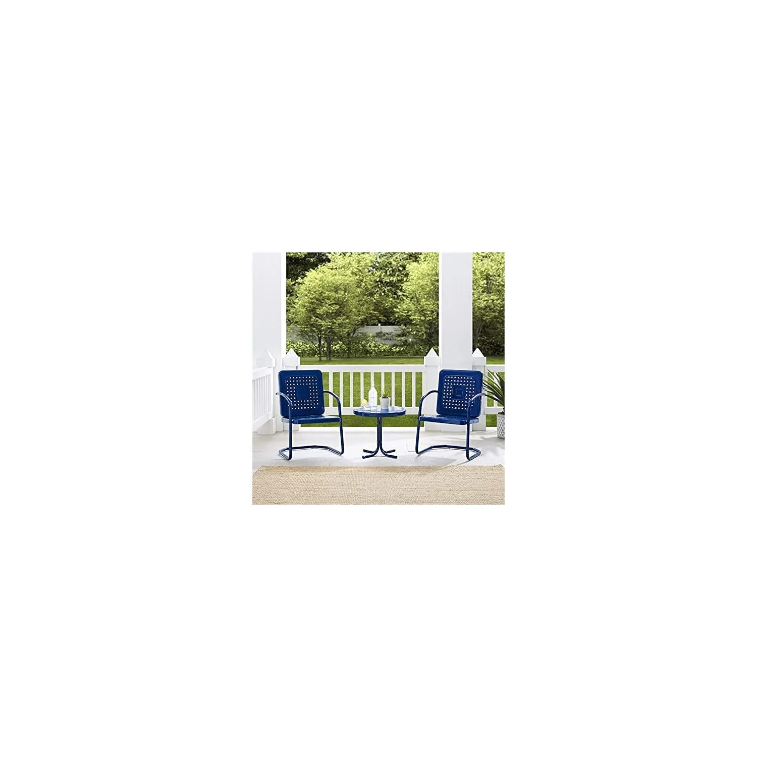 Maykoosh Baroque Bliss 3Pc Outdoor Metal Chair Set Navy Gloss/White Satin - Side Table & 2 Armchairs