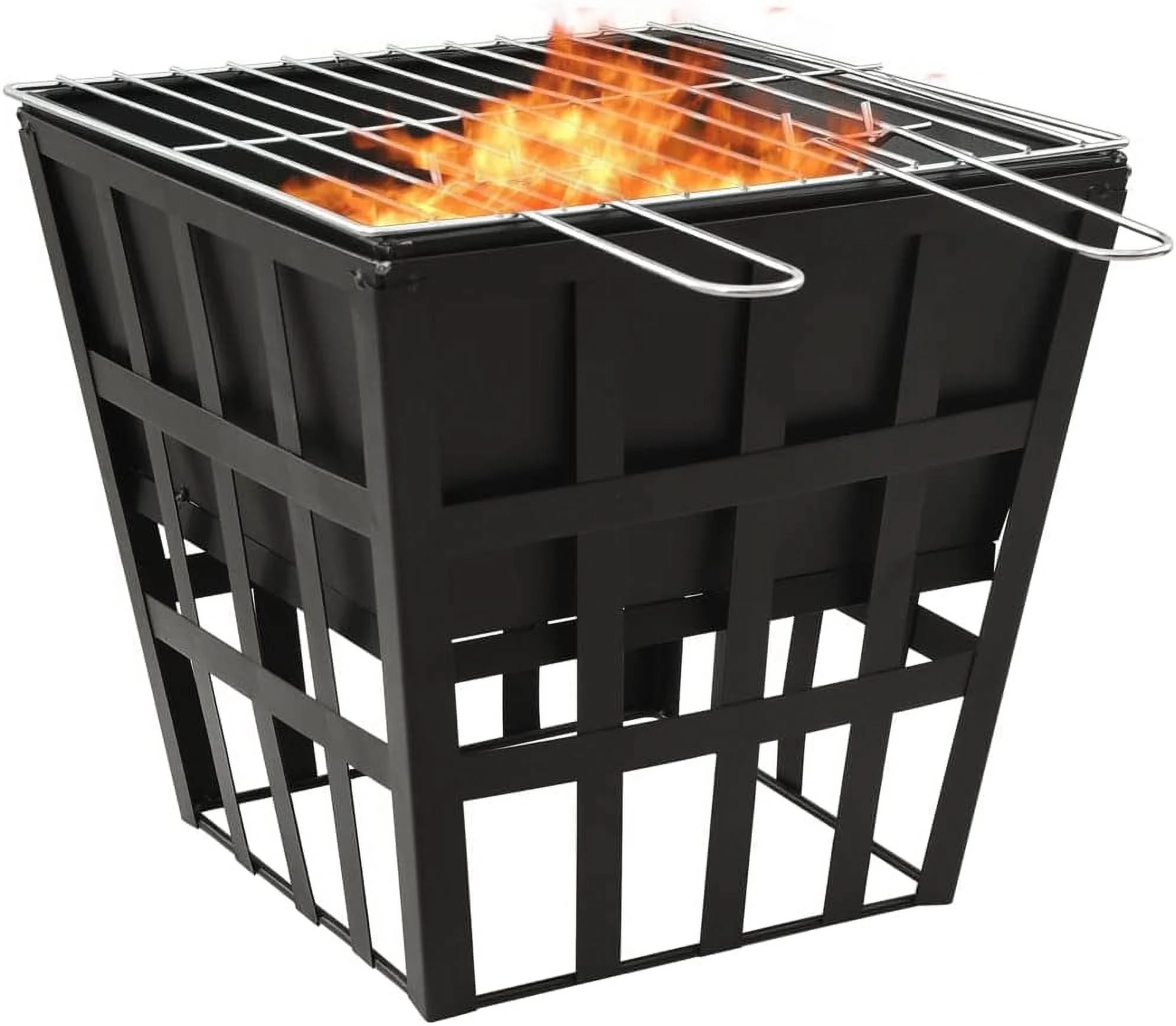 Multifunctional Fire Pit TableSquare Metal Firepit Stove Backyard Patio Garden Fireplace for Camping, Outdoor Heating,2-in-1 Fire Pit and BBQ 13.4