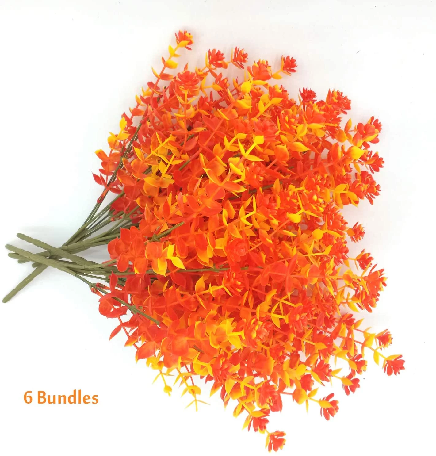 6 Bundles Artificial Fall Flowers for Outdoor, UV Resistant Fake Plastic Flowers Plants Faux Greenery Bushes Shrubs for Autumn Home Front Door Porch Window Garden Outdoor Decor