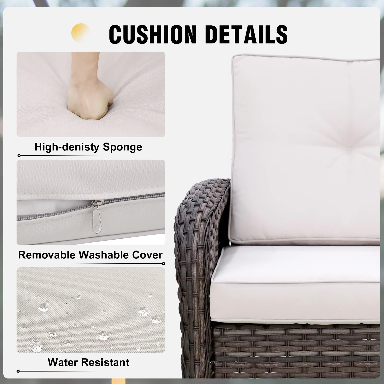 EAGLE PEAK 3 Pieces Patio Furniture Sets, 2pcs Wicker Rattan Rocking Chairs with Cushions and Side Table