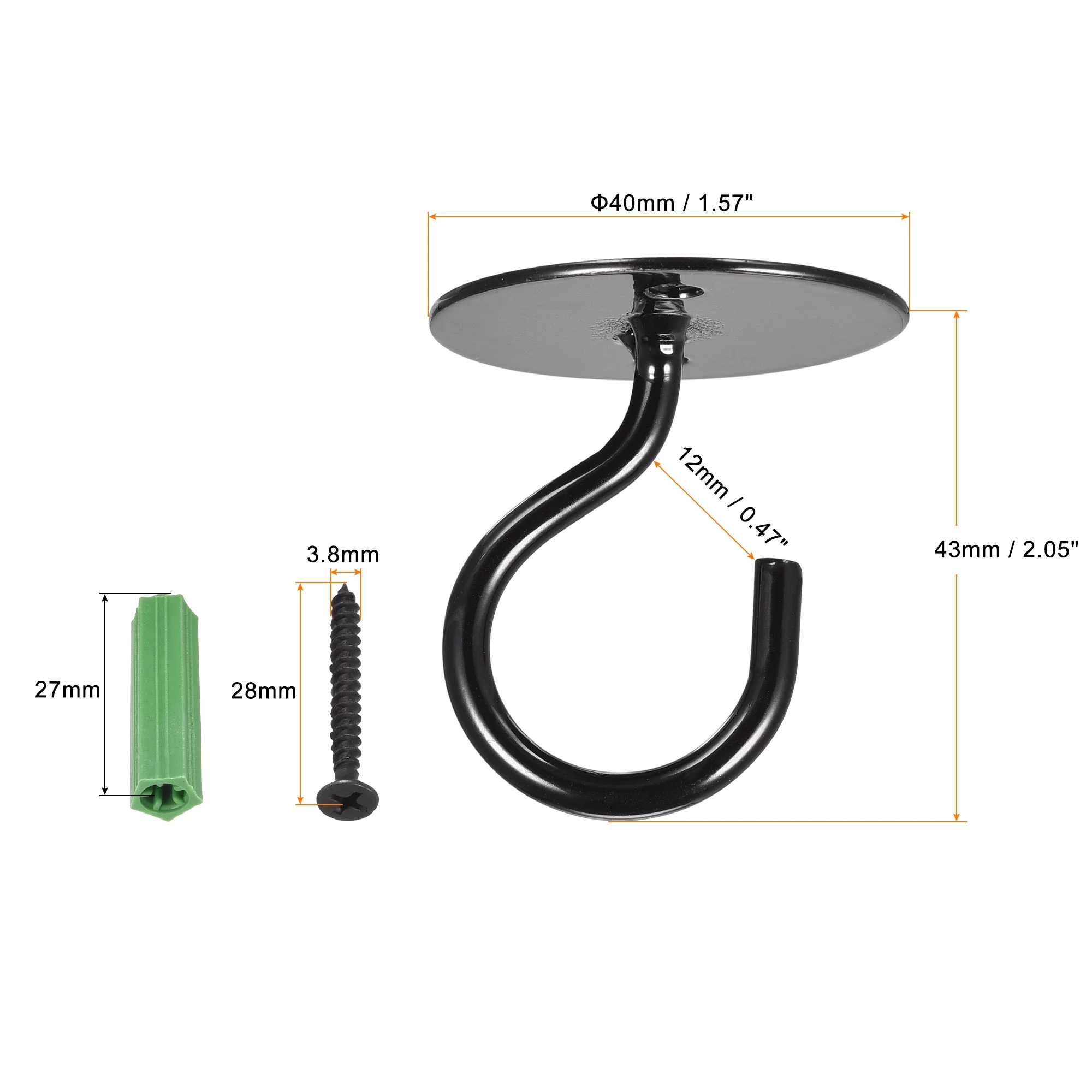 Uxcell Ceiling Hooks Wall Mounted 40x43mm Iron for Hanging Plants Black 2Pack