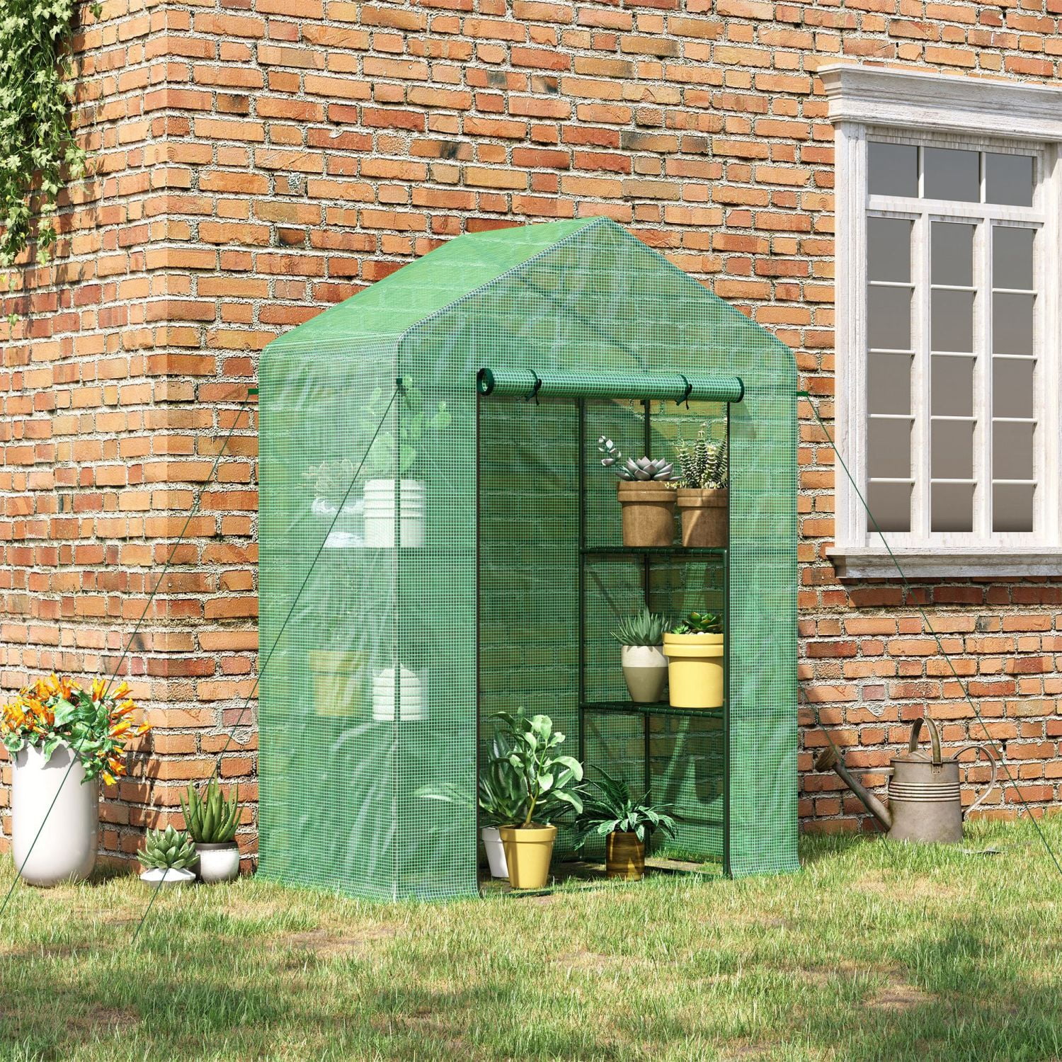 YPDCHB 5‘ x 2.5‘ x 6.5‘ Mini Walk-in Greenhouse Kit  Portable Green House with 3 Tier Shleves  Roll-Up Door  and Weatherized PE Cover for Backyard Garden  Green