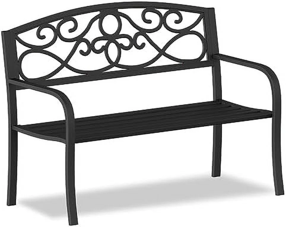 LNSETGC 50'' Patio Garden Bench Cast Iron Steel Outdoor Bench Clearance  Weatherproof Metal Park Bench for Porch  Yard  Lawn  Deck (Garden)
